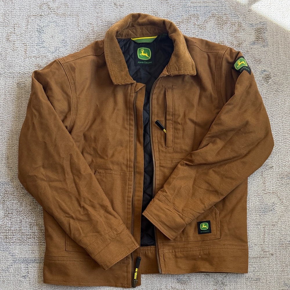 John Deere Brown Canvas Work Jacket with Corduroy Collar